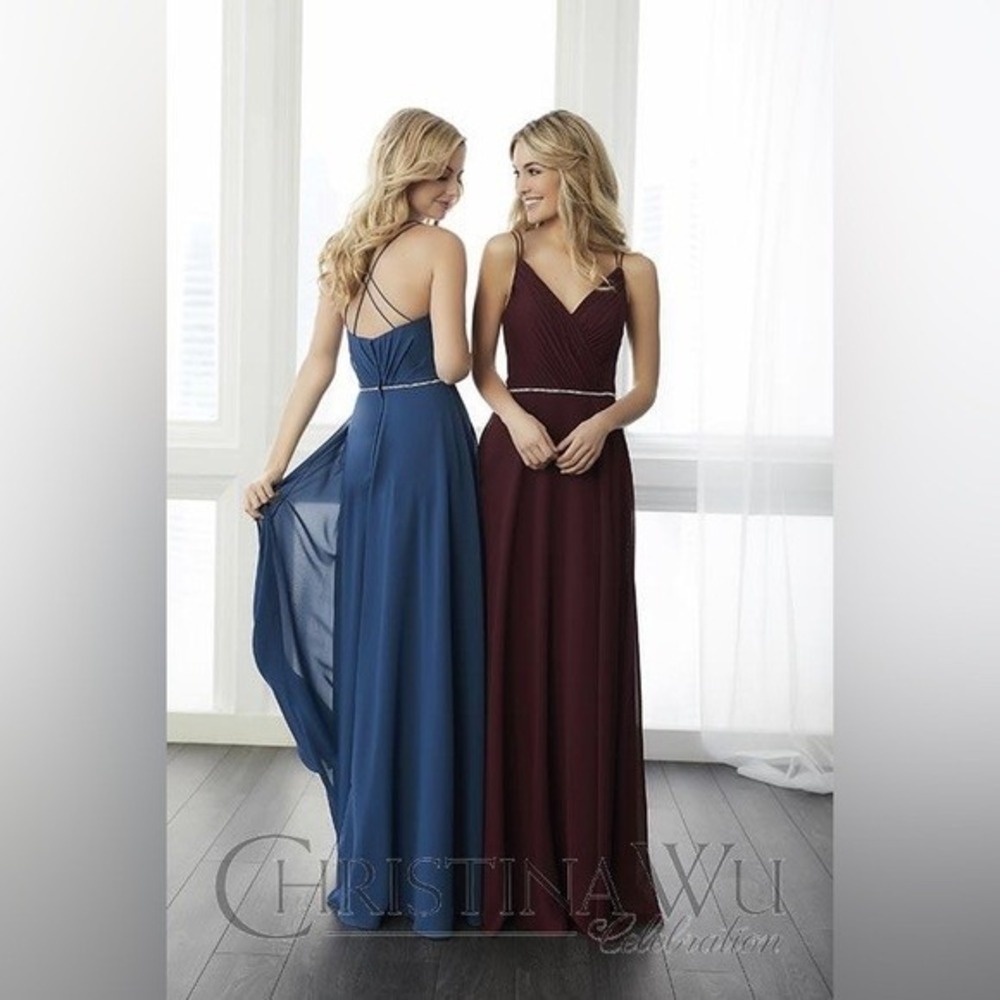 Christina Wu Celebration‎ 22796 Sangria Chiffon Gown Rhinestone Waist Dress 4